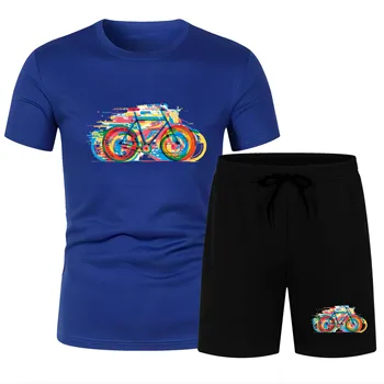 Four Seasons Mood casual spordi jalgrattasõit 2D trükitud täiskasvanud crewneck Lühikesed varrukad meeste beach Püksid, T-särk määrata, lahtine kiire kuiv