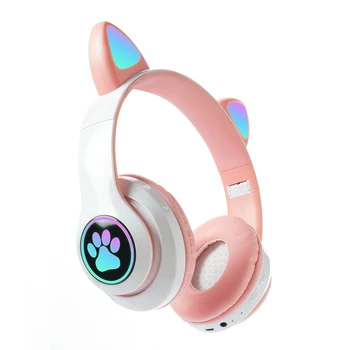 Juhtmeta Kõrvaklapid Vilkuma Armas Kassi Kõrvad koos Mic-LED-Poiss Tüdruk Stereo Muusika Kiiver Telefon Earbuds Bluetooth-Peakomplekti Kingitus