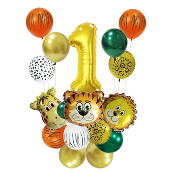 Džunglis Loomade Poole Õhupallid Mitu Õhupalli Wild Üks 1. Safari Sünnipäeva Baby Shower Gold Foil Metallik Latex Balloon Kid