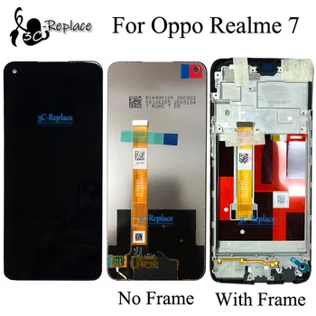 Originaal Must 6.5 tolli Oppo Realme 7 LCD Ekraan Puutetundlik Digitizer Assamblee Asendamine / With Frame