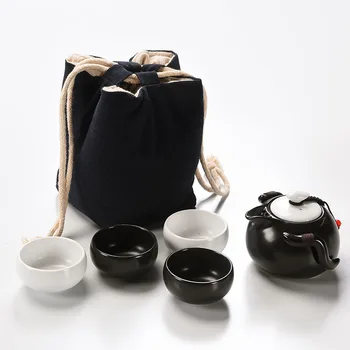[1 Teekann + 1 riidest kotti + 4 Tassi] Autentne 6 Tk Kung Fu Tee Set Väljas Reisi Keraamilised/Portselanist teetseremoonia Kingitus
