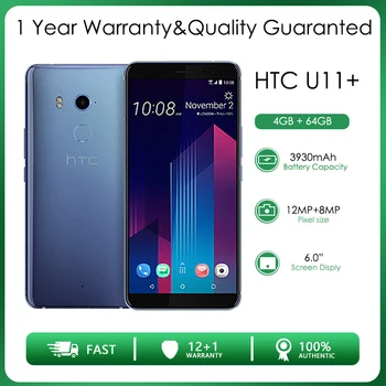 HTC U11+ Renoveeritud Lukustamata 64GB 4GB RAM, 4G LTE Octa-core Tagumine Kaamera 12 MP 6.0