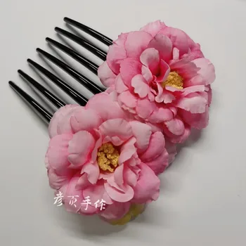 Käsitöö Camellia Silk Flower Simulatsiooni Camellia Lill Seitse Hambad, Juuksed Kamm Juuste Aksessuaarid, Antiikmööbel Headdress