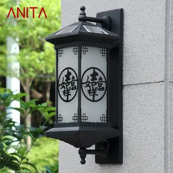 ANITA Väljas Päikese Seina Lamp Loovust Hiina Stiilis Musta Sconce LED Veekindel IP65 Kodu Hoov, Rõdu