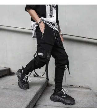 Klassikaline Streetwear Hip-Hop Joggers Mehed Kiri Lindid Cargo Püksid Taskud Jälgida Taktikaline Casual Meeste Püksid Sweatpant K101