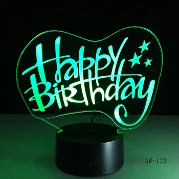 Happy Birthday Värvikas 3D Light Touch Akrüül Tuled LED 7 Värvi B-päev esitada Öö Lamp Puldi Valgustus Gifts123