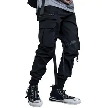Meeste must kamuflaaž lindid multi taskud cargo püksid, hip-hop, punk haaremi püksid meeste vabaaja tõmblukk streetwear hiphop joggers