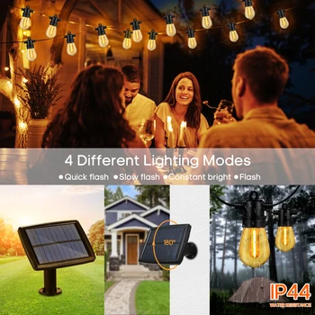 33Ft S14 LED Solar String Tuled Veekindel Outdoor Jõulud Teenetemärgi Pirn Puhkus aiamööbel Haldjas Laetav Lamp