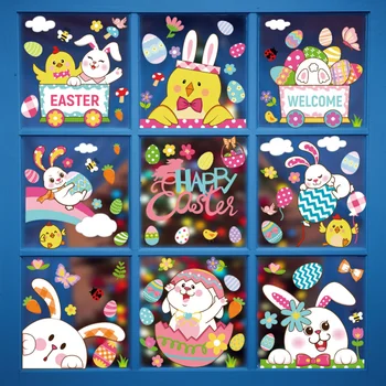 PVC Happy Easter Akna Kleebised Küüliku Munad Tibi Seina Kleebised Kaunistused Koju 2022 Lihavõtted Osaline Jänku Seina Kleebised
