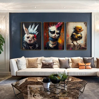 Loomade Punk Rock Portree Lind, Küülik Kass Seina Art Kasside Impressionism Home Decor Elutuba Esik