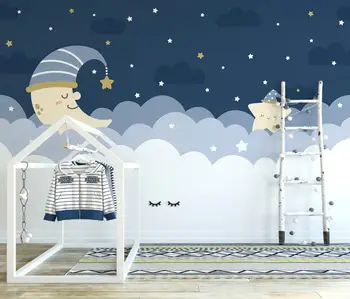 beibehang Kohandatud Põhjamaade head ööd pilved kuu tähine seinamaaling tapeet laste tuba teenetemärgi TV taust 3D seina-paber
