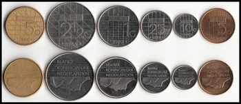 Holland Komplekt 6 Münti , 5 10 25 Senti +1 2.5 5 Guldens, 1996-2001, UNC originaal reaalne mündi maailmas, Euroopas kollektsiooni