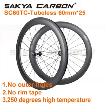 SC60TC-Tubeless 700C 60mm tubeless clincher rattad! Road bike ratta nr välimised augud 25mm lai carbon rattad kõrge temparature