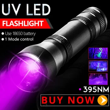 395nm LED-UV-Taskulamp 18650 1 Mode Ultraviolett Tõrvik T6 Lilla Valgus Laetav Zoom Must Valgus Pet Uriini Plekke Detektor