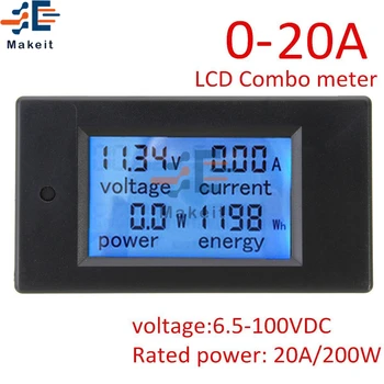 4 1 SM 6.5~100V 0~20A Voltmeeter Ammeter Digital Voltage Current Power Energy Monitor LCD Ekraan Sinine Taustvalgustus Siseruumides