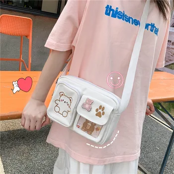 Jaapani Stiilis Tüdrukud Lõuend Kott INS Naiste õlakott Cute Cartoon Bear Väike Ruut Kott Õpilane Messenger Kott