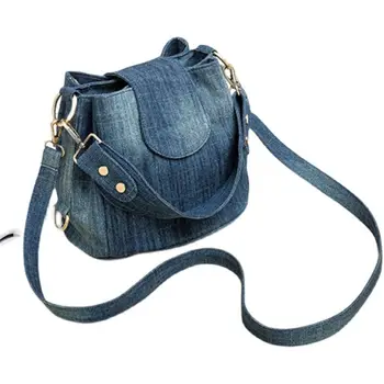 Casual Denim Kopp kott naistele Õla Crossbody Kott Mitu taskut daamid käekott Luksuslik disain Naiste suur Totes sinine