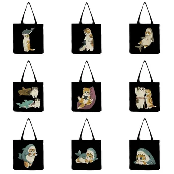 Orchard Eco Korduvkasutatavad Väljas Juhuslik Naine Travel Käekotid Naiste õlakott ostukott Puu-Kott Multikas Loomade Kass Prindi