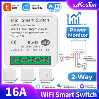 Tuya WiFi Smart Switch with Power Jälgida vooluvõrku Lülitada Valguse Töötleja Ajastus Hääl Alexa Alice Google Smart Elu APP